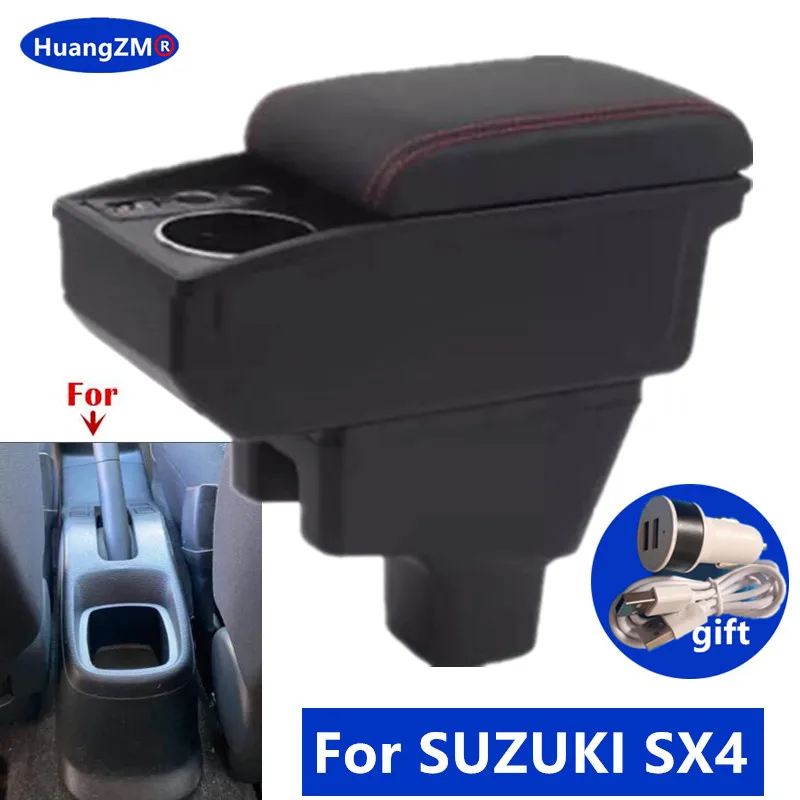 

For Suzuki SX4 Armrest Box double-layer Central Storage Box with USB port Cup holder Dedicated Retrofit Car Accessories