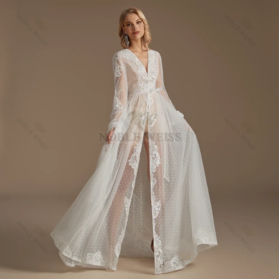 Dots Tulle Bridal Jacket Long Sleeves Wedding Coat Sweep Train Wedding Capes Wraps Bolero Jacket Lace Wedding Robe Tulle Shrugs