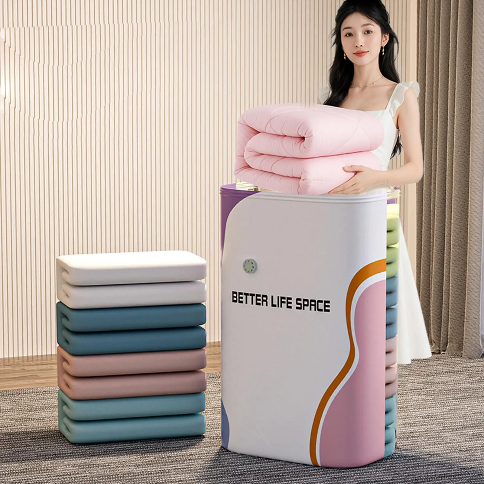3pcs Vacuum Compression Bags No Pump Needed Moistureproof Durable Large Capacity 3D Upright Storage Bag for Clothes,Bedding
