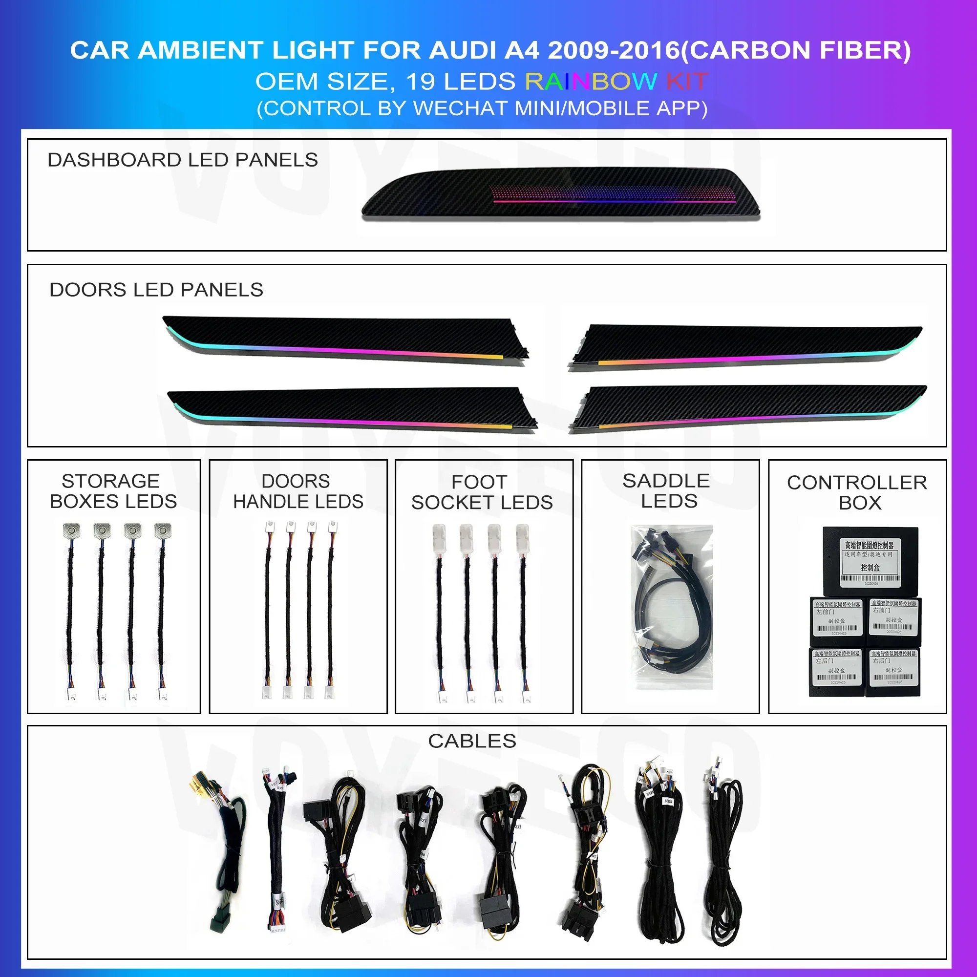 Voyeego Car Ambient Light Factory Price Good Quality Hot Selling Ambient Light For Audi A4 Carbon Fiber Pattern