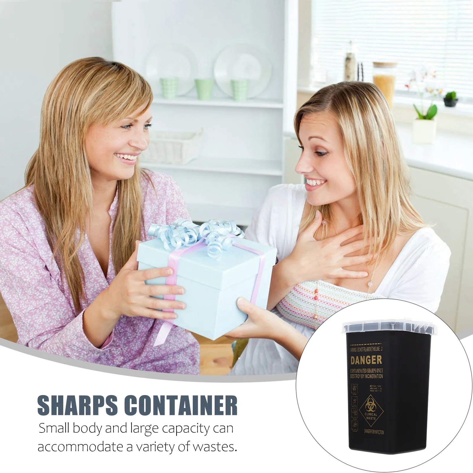 

Professional Sharps Container Durable Tattoo Shop Needle Disposal Bin Materials Clear Printing Practical Design