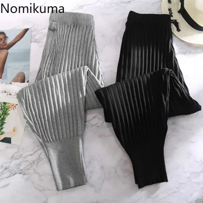 Nomikuma 2023 Autumn Winter Knitted Harem Pants Korean High Waist Ankle-length Trousers Causal Women Sweater 6B612