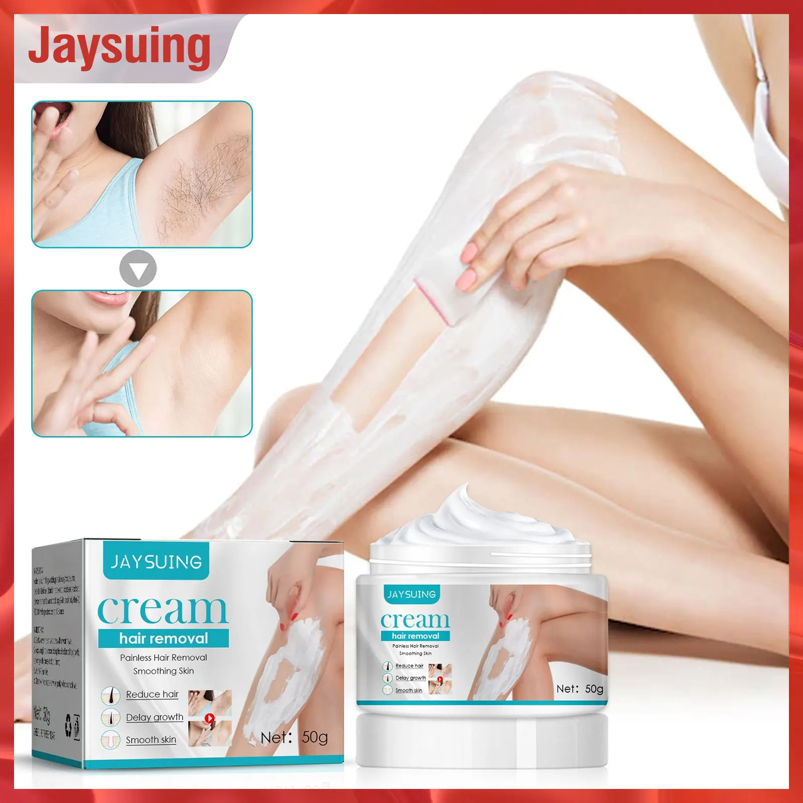 

Jaysuing Hair Removal Cream Powerful Permanent Painless Quick Removal Gentle and Non-irritating Inhibitor Skin Smooth Repair 50g