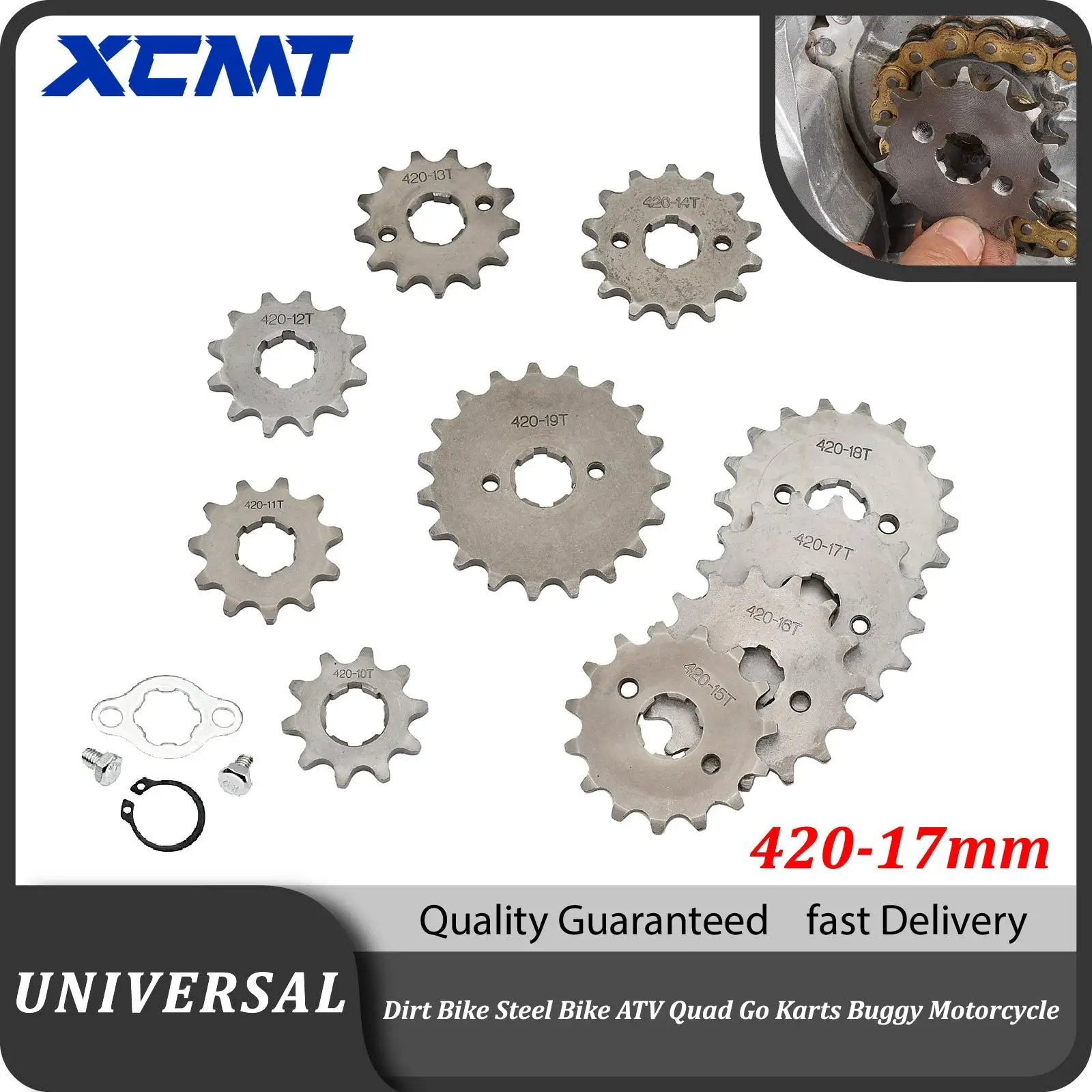 

420H Chain 420 17mm 10 -19 Teeth Front Engine Sprockets For Taotao Kayo BSE Xmotos Apollo SSR Monkey Dax 110 125cc Dirt Pit Bike