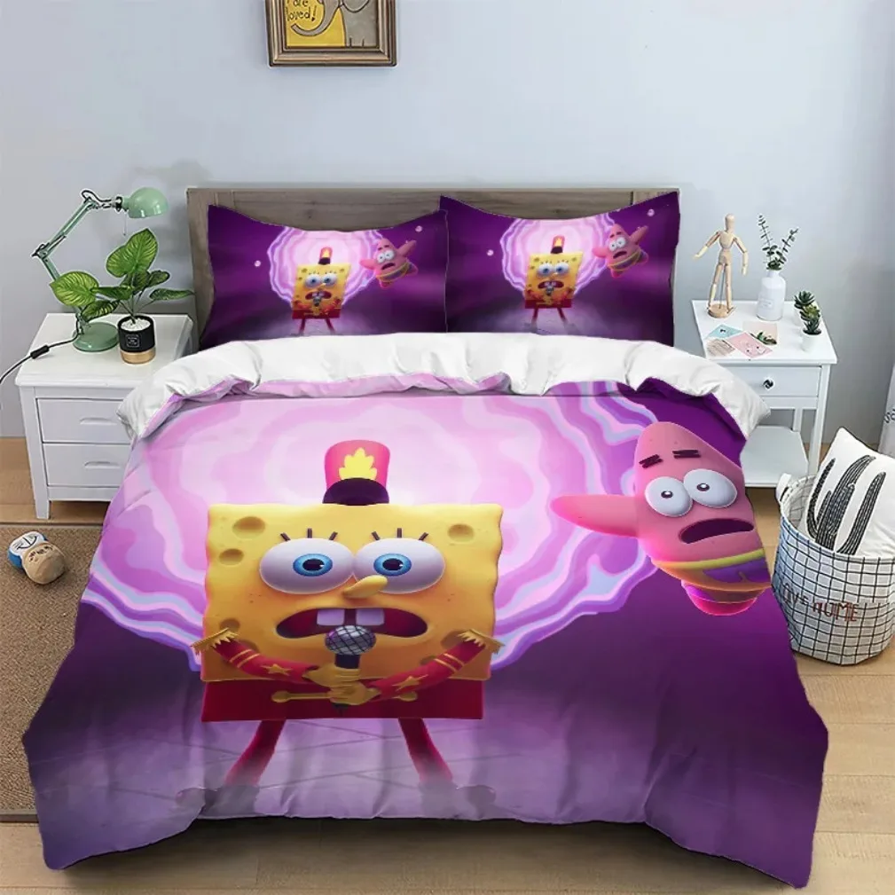 SquarePants Bedding Set 3D HD Spongebob Duvet Cover Set Patrick Star Quilt Duvet 2/3-Piece Set Pillowcase Bed Set For children