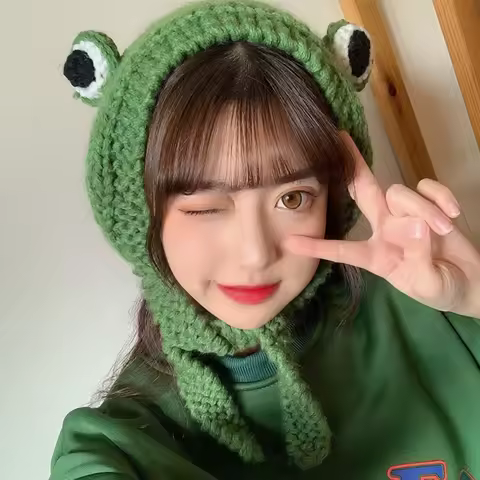 Gift Idea Cute Knitted Frog Hat Knitted Warm Women Beanie Hat Korean Style Warm Hat Cap Winter Season