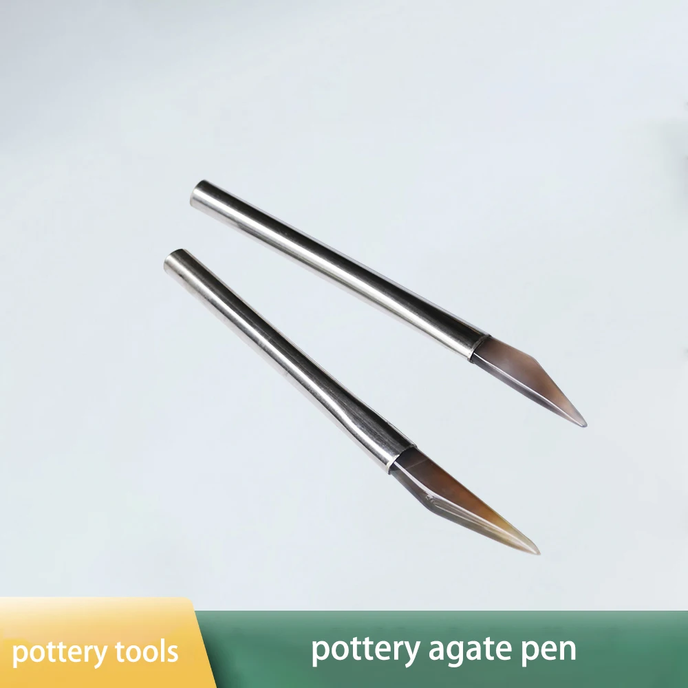 

Natural Agate Pottery Pen,Stainless Steel Clay Sculpting Tool Ceramic Carving Polishing Toning Indentation Making Tool