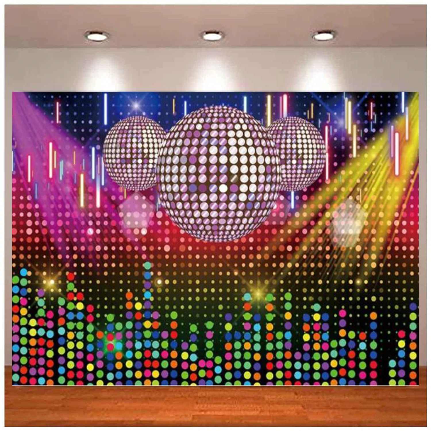 

Disco Ball Photography Backdrop Dreamy Colorful Light Spots Neon Background Happy Birthday Party Back to 70s 80s Adults Portrait