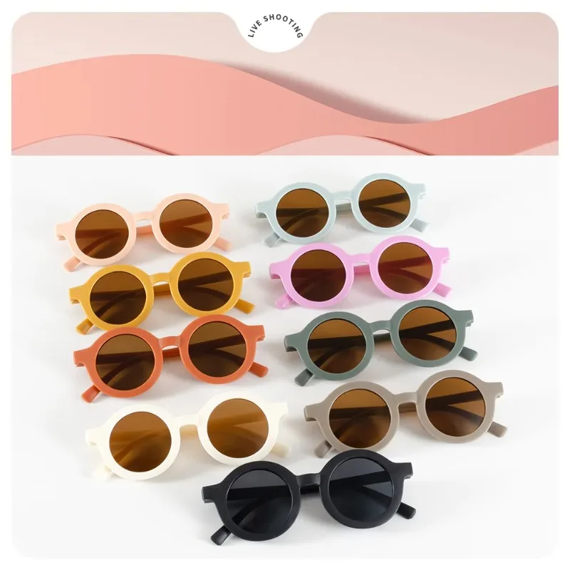 Children's Sunglasses Inset Style Round Frame 1-7 Year Old Baby Sun Glasses Kids Sun Shading Sun Protection Eyewear