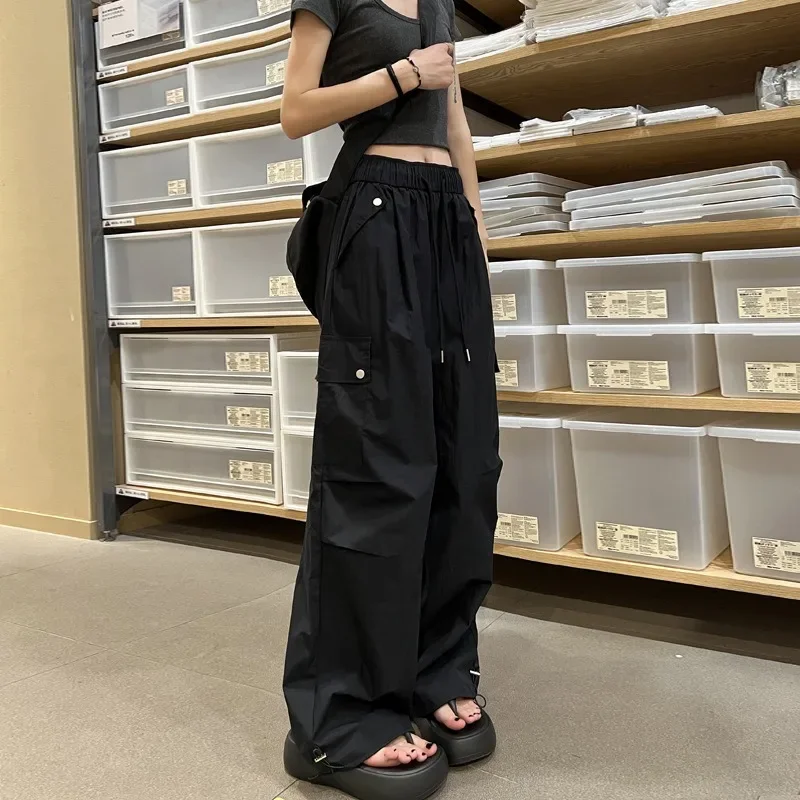 Women Summer Cargo Pants Simple Loose Sport Pants New Fashion Solid Colors Trousers with Bandage Pocke All Match Sweatpants