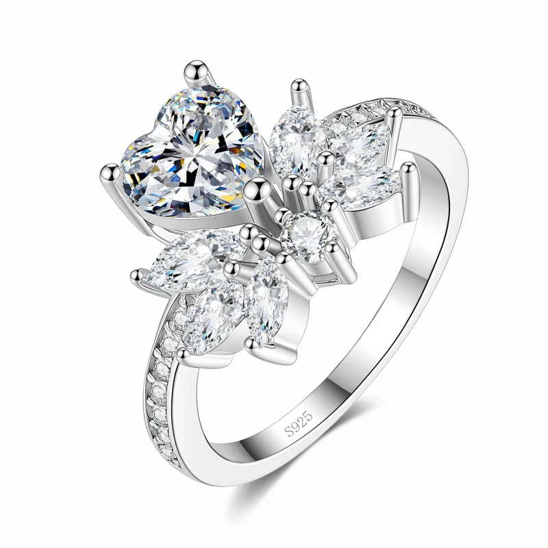 

S925Silver plating18KGolden Laboratory's Growing Gemstone Colorful Moissanite Ring Heart-Shaped Wedding Ring In-Stock Wholesale
