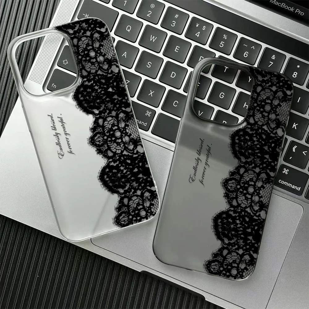 Letter Black Lace Phone Case For IPhone 17 16 15 14 13 12 11 Pro Max 13 12 17 Air 16 Plus Shockproof Soft Clear Cases Coque