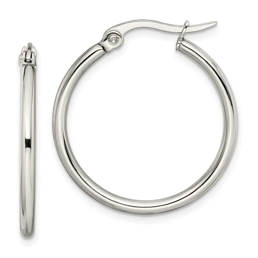 

Chisel Stainless Steel Polished 27mm Diameter 2mm Hoop Earrings