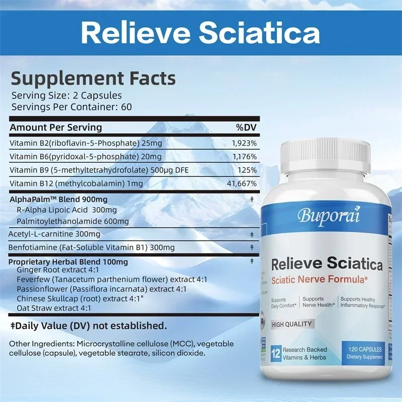 Sciatic Nerve Supplements - Joint Health, Anti-inflammatory, Knee Muscle Arthritis, Pain ReliefSupplements - 120 Capsules