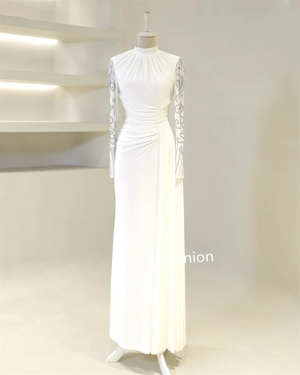 Шифоновые плиссированные длинные платья трапециевидной формы с высоким воротником по индивидуальному заказу, элегантные, простые, в тон