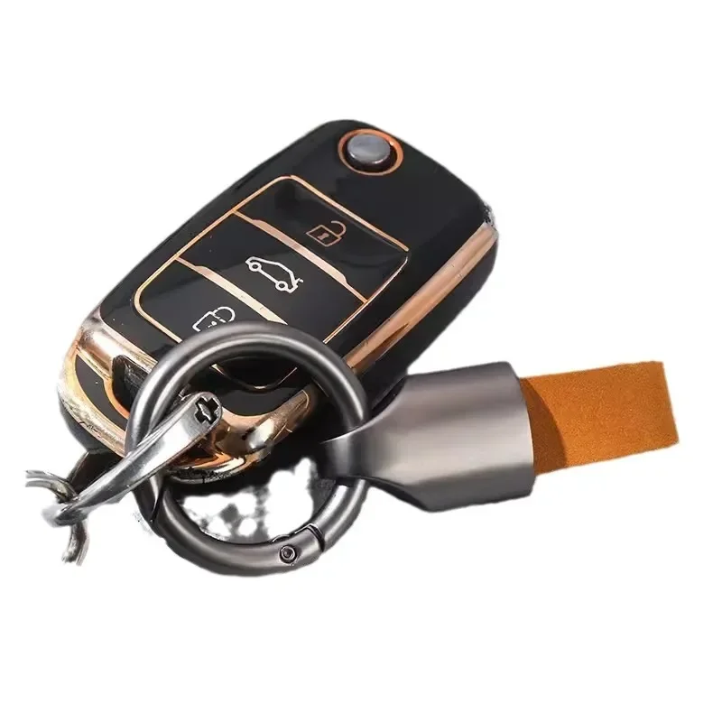 Cowhide Leather Keychain Durable Leather Key Ring Buckle Carabiner Car Pendant Key Holder Luxury High-end Car Key Accessory image 4