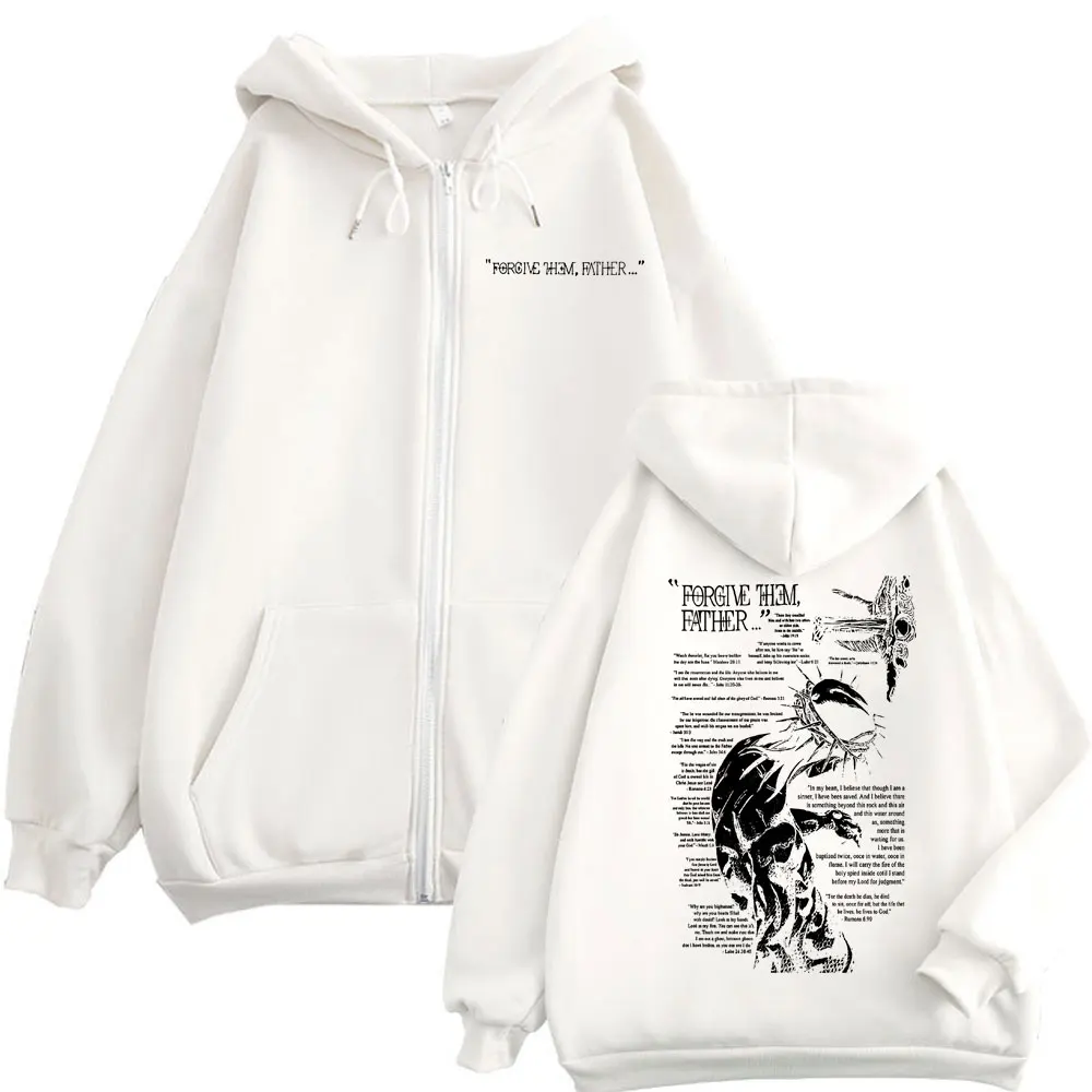 Customization Christian Religious Jesus Forgive Them Father Zipper Hoodie Fashion Vintage Zip Up Sweatshirts Unisex Casual Overs
