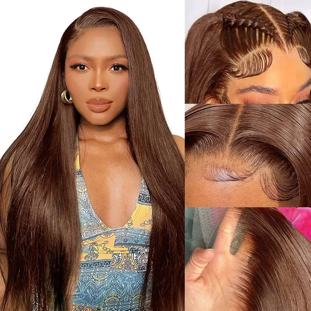 Brown Straight Lace Front Wigs Human Hair 13x4 Lace Frontal Chocolate Brown Human Hair Wig Pre Plucked with Baby Hair