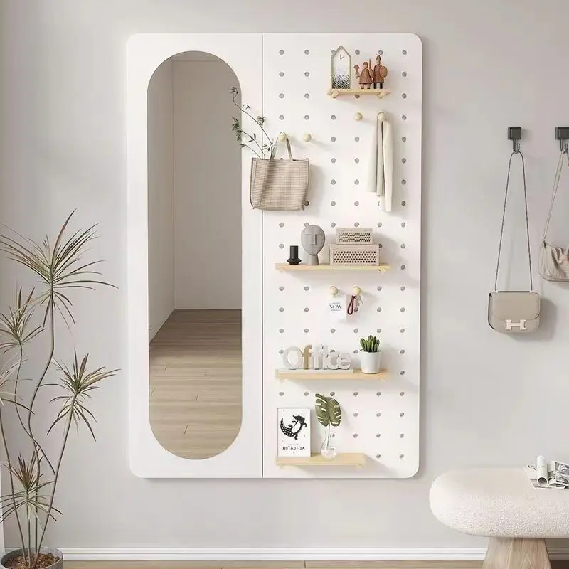 Perforated board dressing mirror, wall-integrated fitting mirror, entrance wall-mounted coat rack, full-body mirror