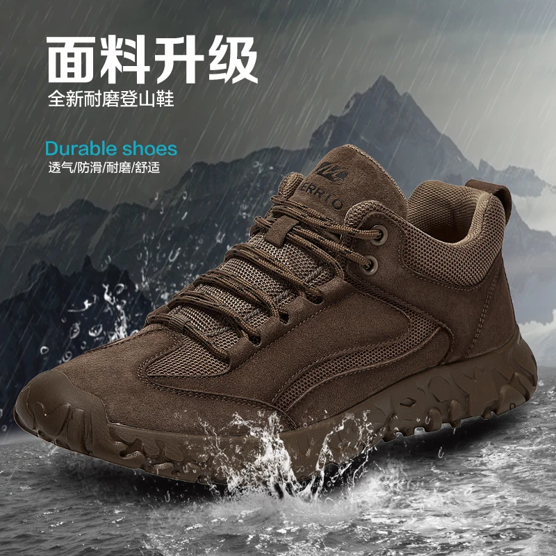 MERRTO cowhide Outdoor Men's Hiking shoes waterproof hunting Boots Tactical Desert Combat Ankle shoes casual Walking Sneakers