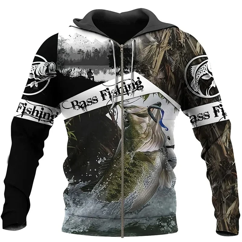 Men’s Zipper Hoodies Fishing Graphic 3d Print Sweatshirts Men Hooded Oversized Hoodie Casual Zip Up Tracksuits Clothing Tops