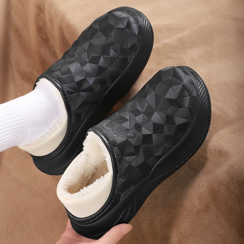 Waterproof Cotton Slippers for Men and Women, Autumn and Winter, Closed Heel, 2025 New Model, Indoor Non-Slip, Fleece-Lined, Warm Cotton Shoes for Outdoor Wear