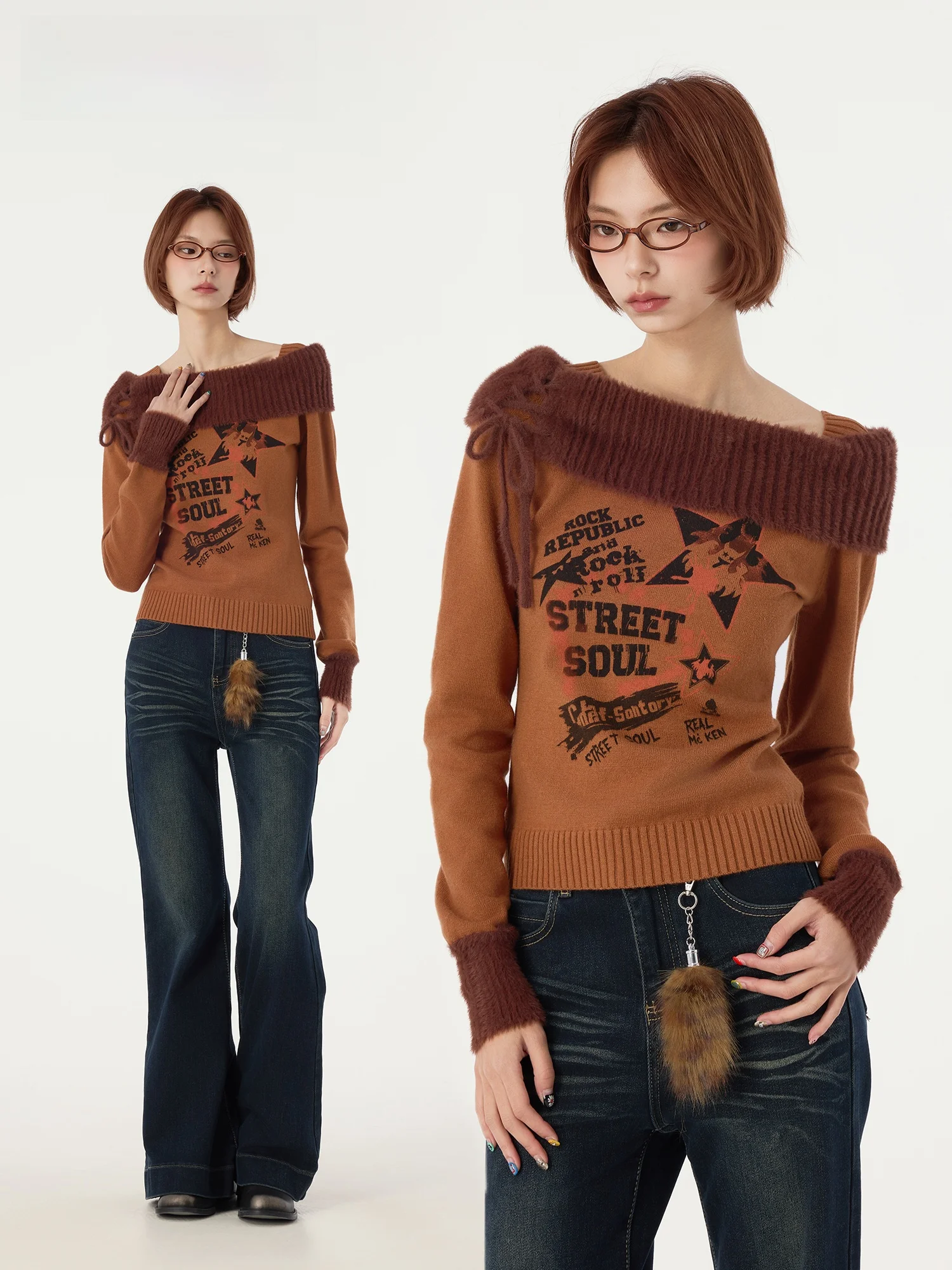 

Didimax, новинка зимы, оранжевый облегающий вязаный топ на одно плечо в американском стиле, женский модный топ из смеси полиэстера Long Sve Crew...