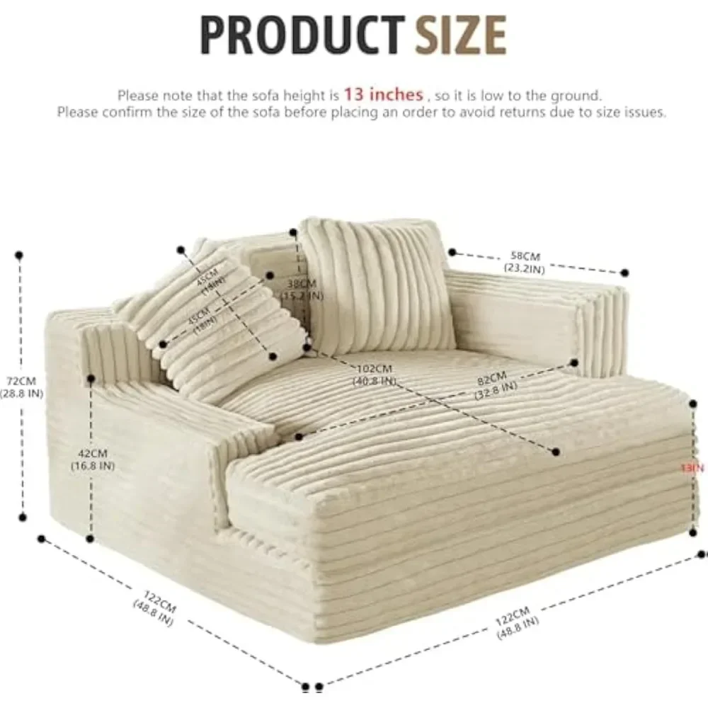 Chaise Lounge Chair Indoor Bedroom, Oversized Chaise Lounge Sofa Short Plush Couch with 2 Throw Pillows Sofa Bed Sleeper Chair