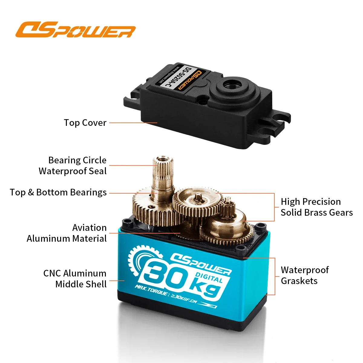 DSpower 20KG 30KG impermeabile mezzo alluminio telaio in metallo ingranaggio in metallo 180/300 gradi Servo digitale per 1/8 1/10 RC auto barca Robot