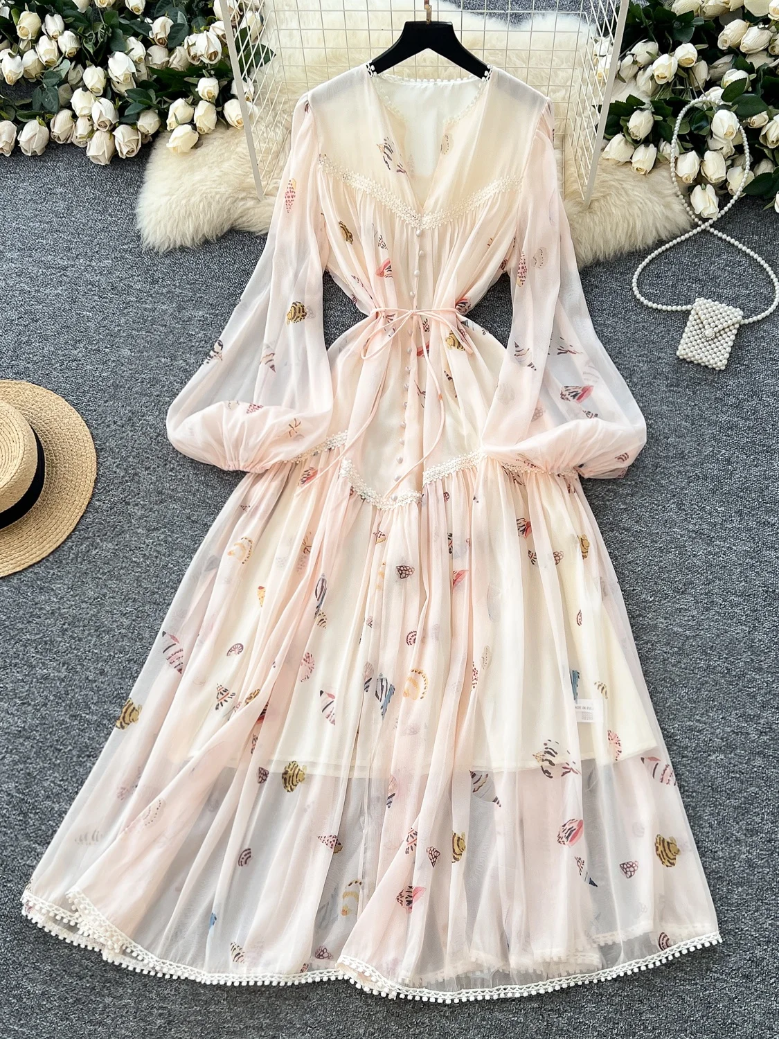 Retro Court Sle Patchwork di pizzo Cintura in vita Lanterna Sve Floreale Lungo Dr Abito da donna di fascia alta Sensation Coreano Sle A...