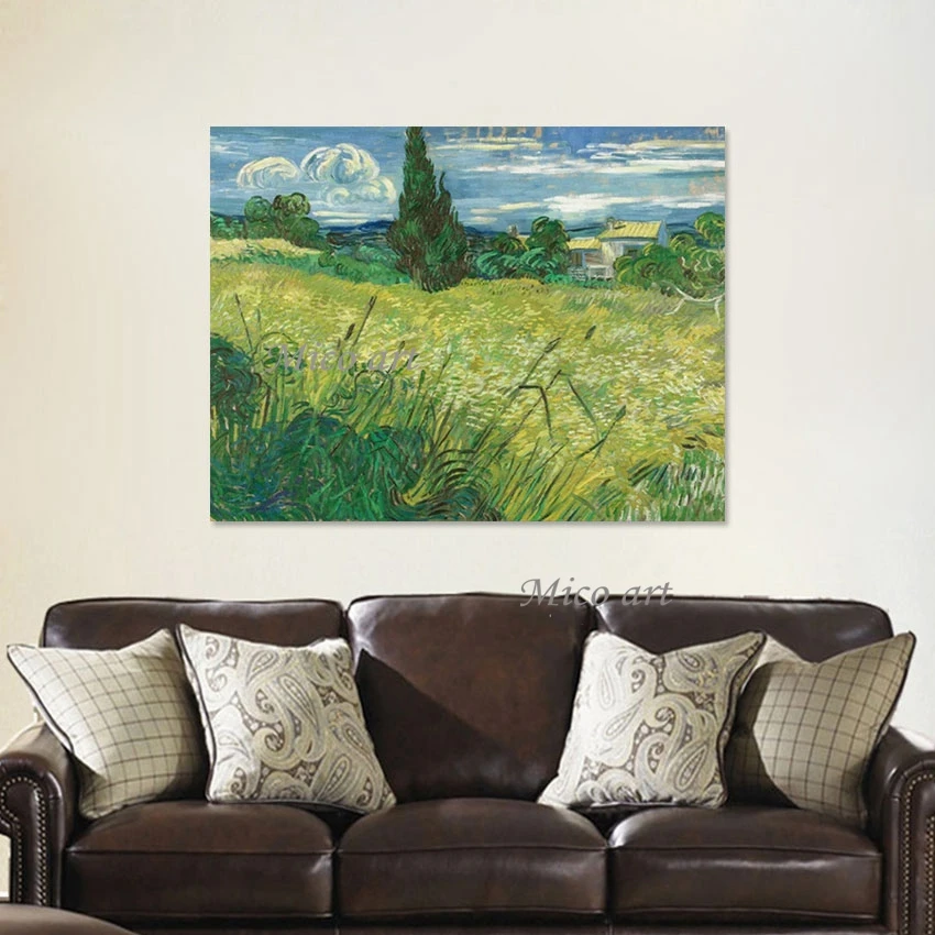 

Outdoor Wall Art Green Landscape Canvas Handmade Drawing Abstract Picture No Framed Natural Scenery Painting Acrylic Decor