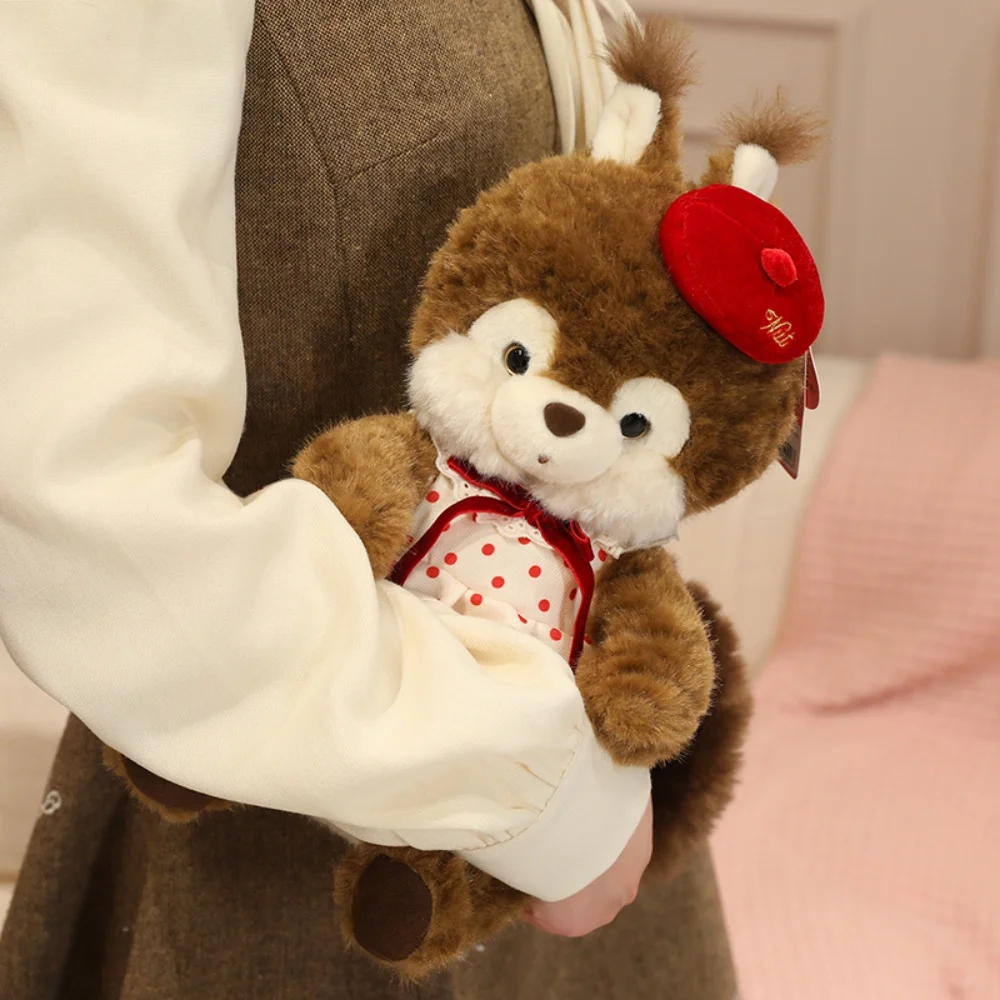 Cartoon Wearing Clothes Squirrel Plush Toy Cute Fluffy Stuffed Squirrel Accompany Doll Party Prop Birthday Gift