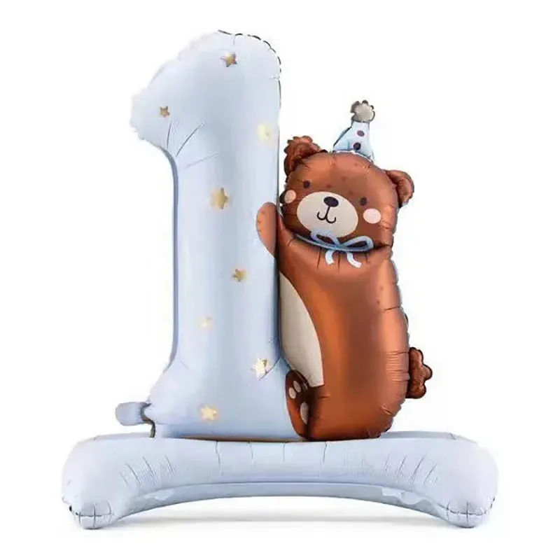 بالون كرتوني قائم على شكل دب بعمر سنة واحدة للأطفال وحفلات أعياد ميلاد الأطفال وحفلات أعياد الميلاد ومستلزمات تزيين فيلم الألومنيوم #3