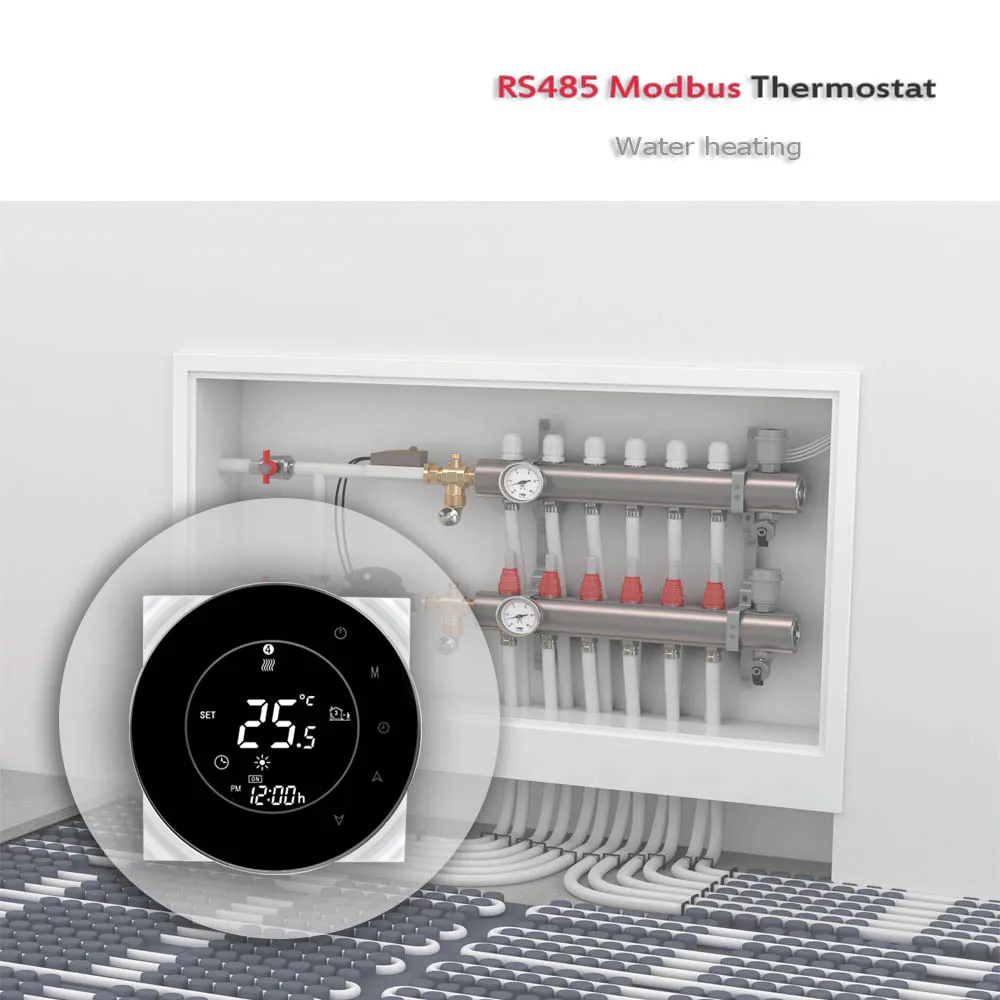 RS485 modbus Thermoregulator for warm floor,Water heating thermostat for control NO NC electric actuators 24VAC 95-240VAC