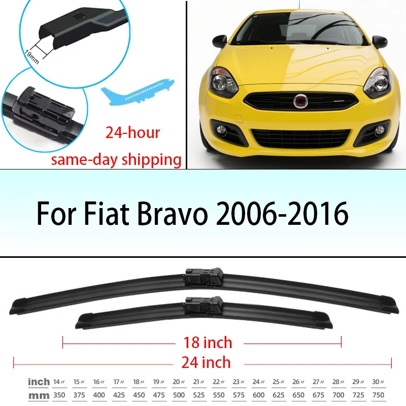 

For Fiat Bravo 2006-2016 Front Windshield Wiper Blades 24+18 Windscreen Window Accessories 2007 2008 2009 2011 2012 2014 2015