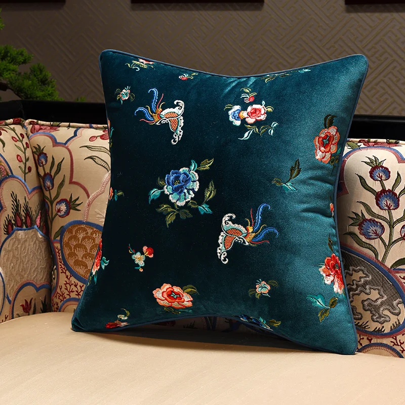New Chinese-style Velvet Embroidery Living Room Sofa Cushions Pillow Cushions Redwood Chair Headboard Backrest Covers