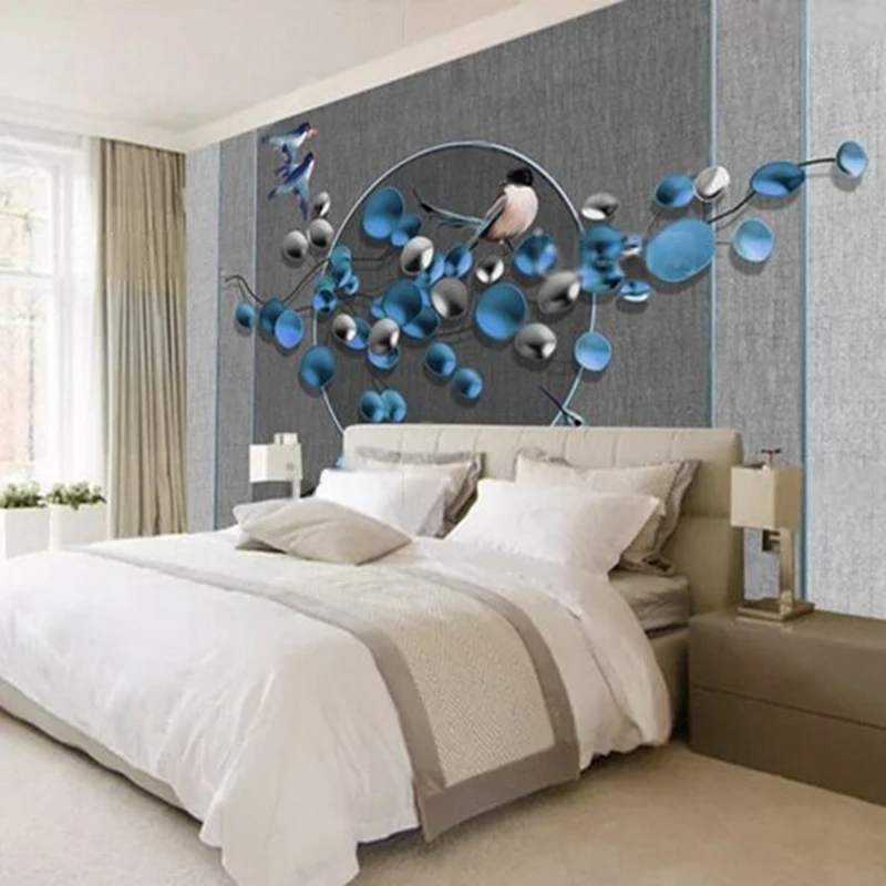 Modern Nordic minimalist 3D stereoscopic bird flower branch fabric pattern TV luxury home bedroom sofa background wall painting