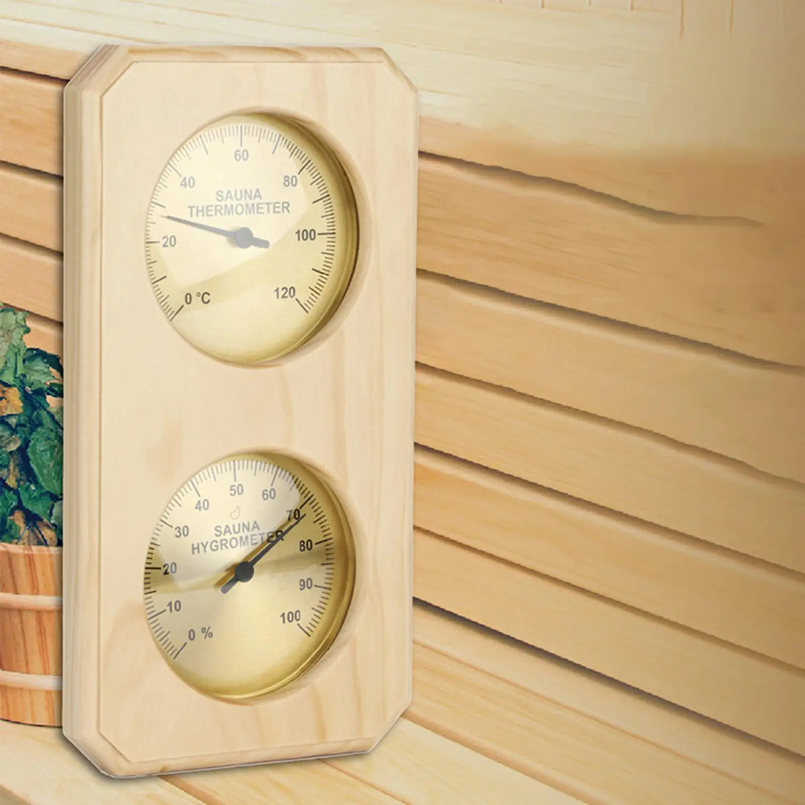 Pine Wood Sauna Hygrometer Hygrothermograph Horizontal Temperature Measurement