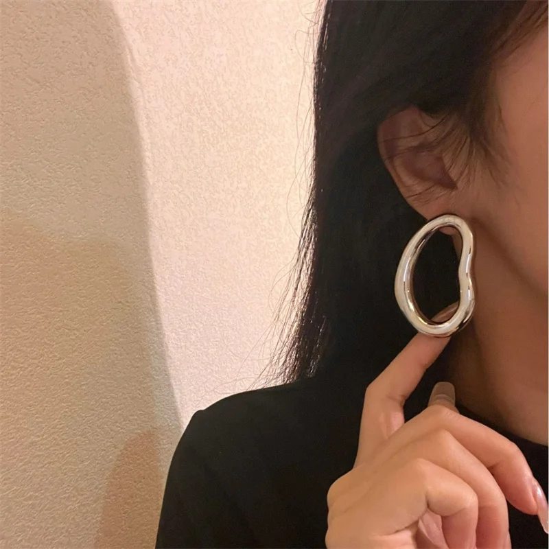 XIALUOKE Metal Hollow Geometric Irregular Stud Earrings For Women European American Style Personality Big Earrings Jewelry Gifts