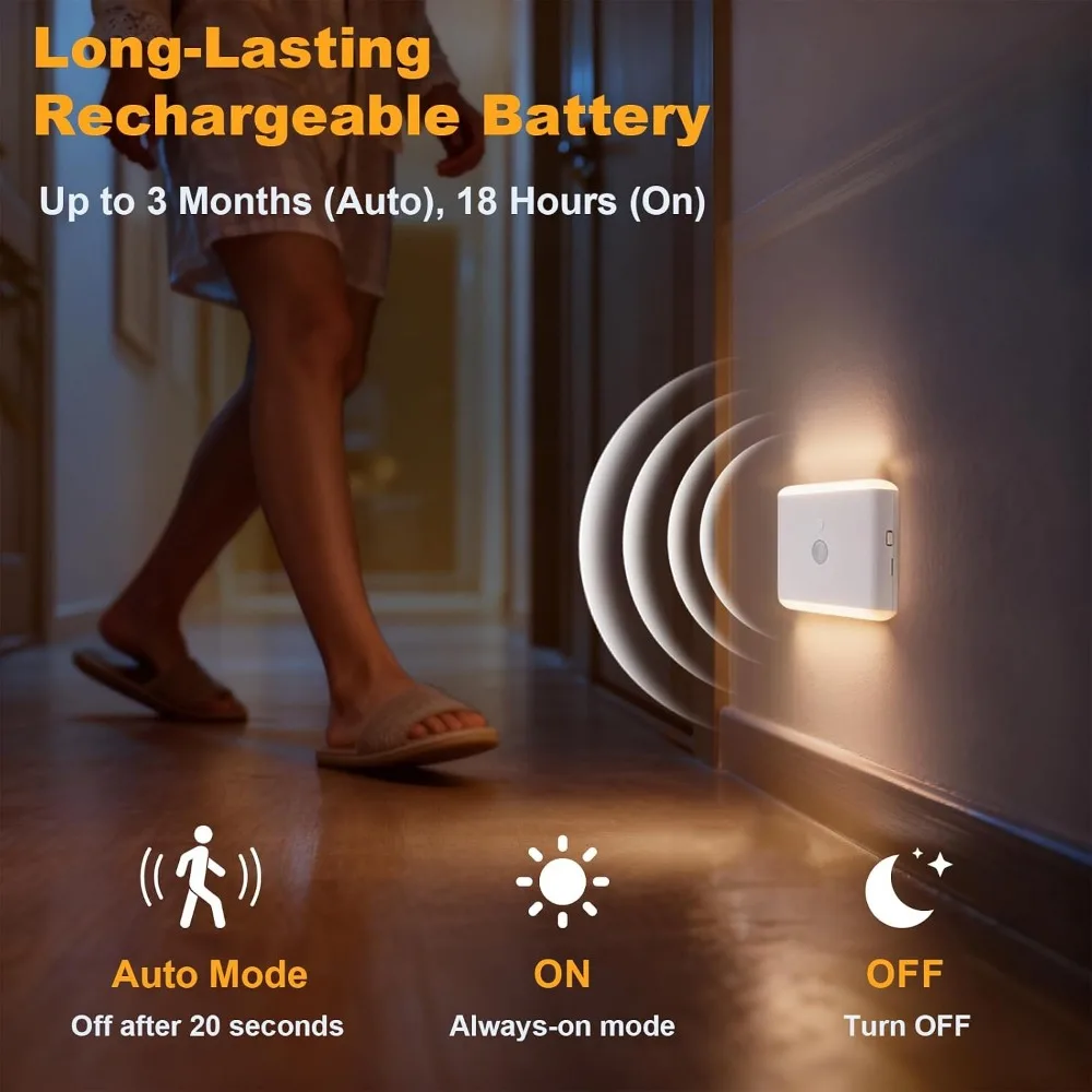Rechargeable Motion Sensor Night Light 2-Pack, Warm & RGB Dimmable, Magnetic LED for Bedroom, Bathroom, Hallway view 5
