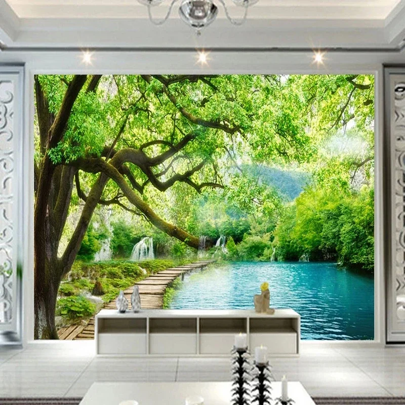 

Custom Murals Beautiful Green Forest Natural Landscape Painting Photo Wallpaper Wall Cloth Living Room Home Decor Wall Covering