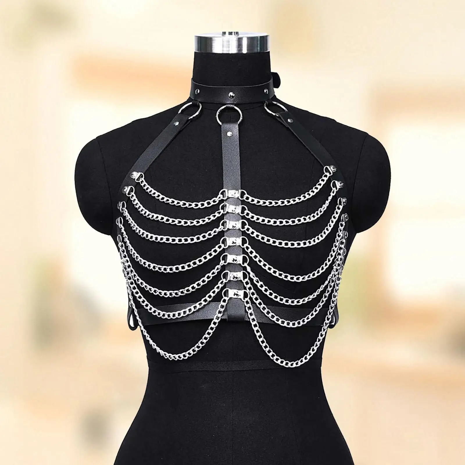 فاسق الصدر سلسلة الكتف الصدرية تسخير المختنق الطبقات الأسود بو الجلود العصرية بار #3