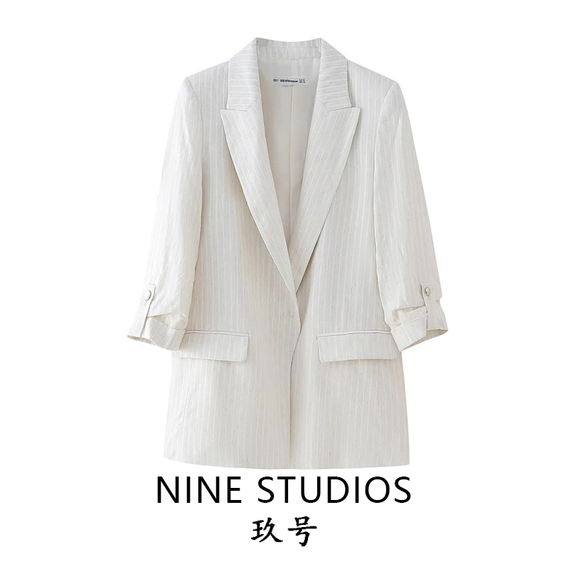 Nine Zar Women's Casual Loose Roll Sleeve Pure Color Suit Jacket Seven Sleeve Length Female Fashion Winter Season Exclusive