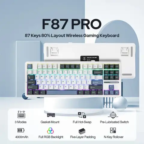 Aula F87 Pro 무선 개스킷 기계식 키보드, 87 키 컴팩트, TKL 트라이 모드, BT/2.4G/Tye-C RGB 게임용 키보드, 핫 스왑 가능