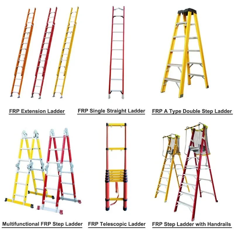 En131 ANSI 3-9 Steps Industrial Platform A Type Adjustable Extension Fiberglass Frp Step Ladder