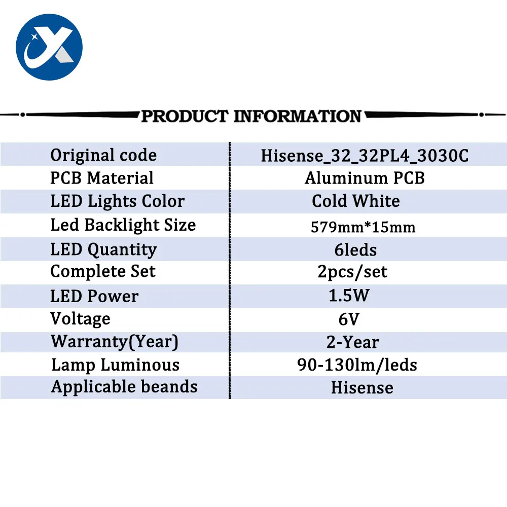 แถบไฟ LED 2ชิ้น/เซ็ต32นิ้ว579มม. สำหรับ Hisense_32_32PL4_3030C LED ของ Hisense 6นิ้ว LC-32Q3180U OEI320WX1-01 32H3D5 H32E08 L32F1S