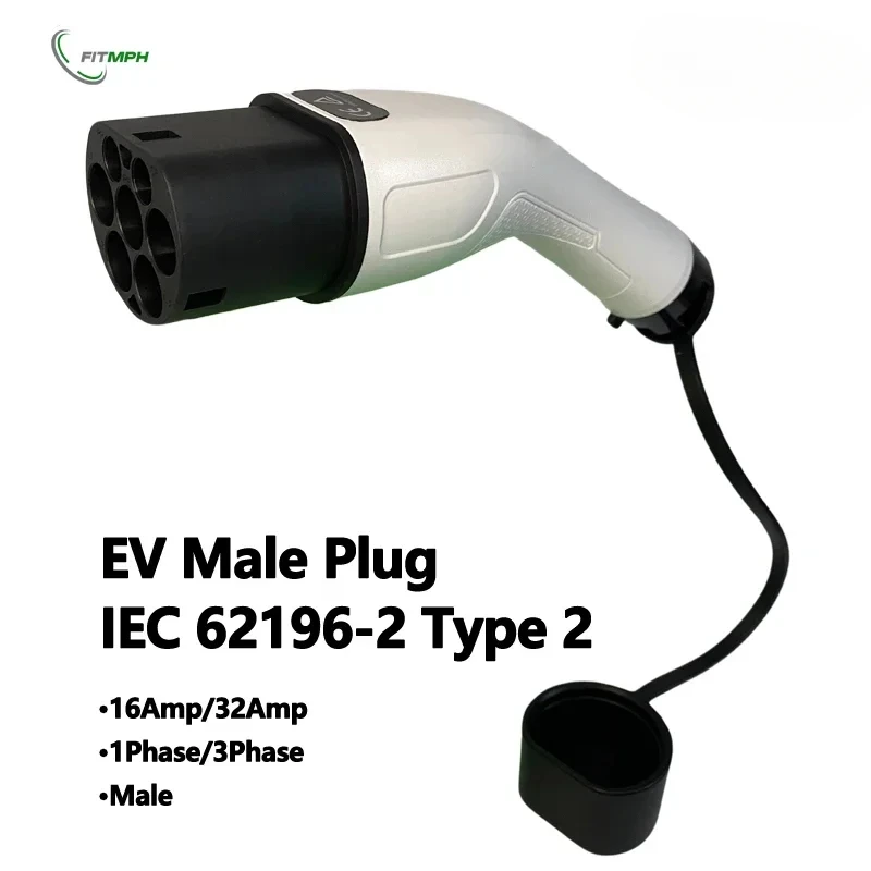 FITMPH Type 2 EVs Male EV Charger Plug, Connect to EV Charging Station, 3 Phase 32A IEC 62196-2 EV Charger Connector