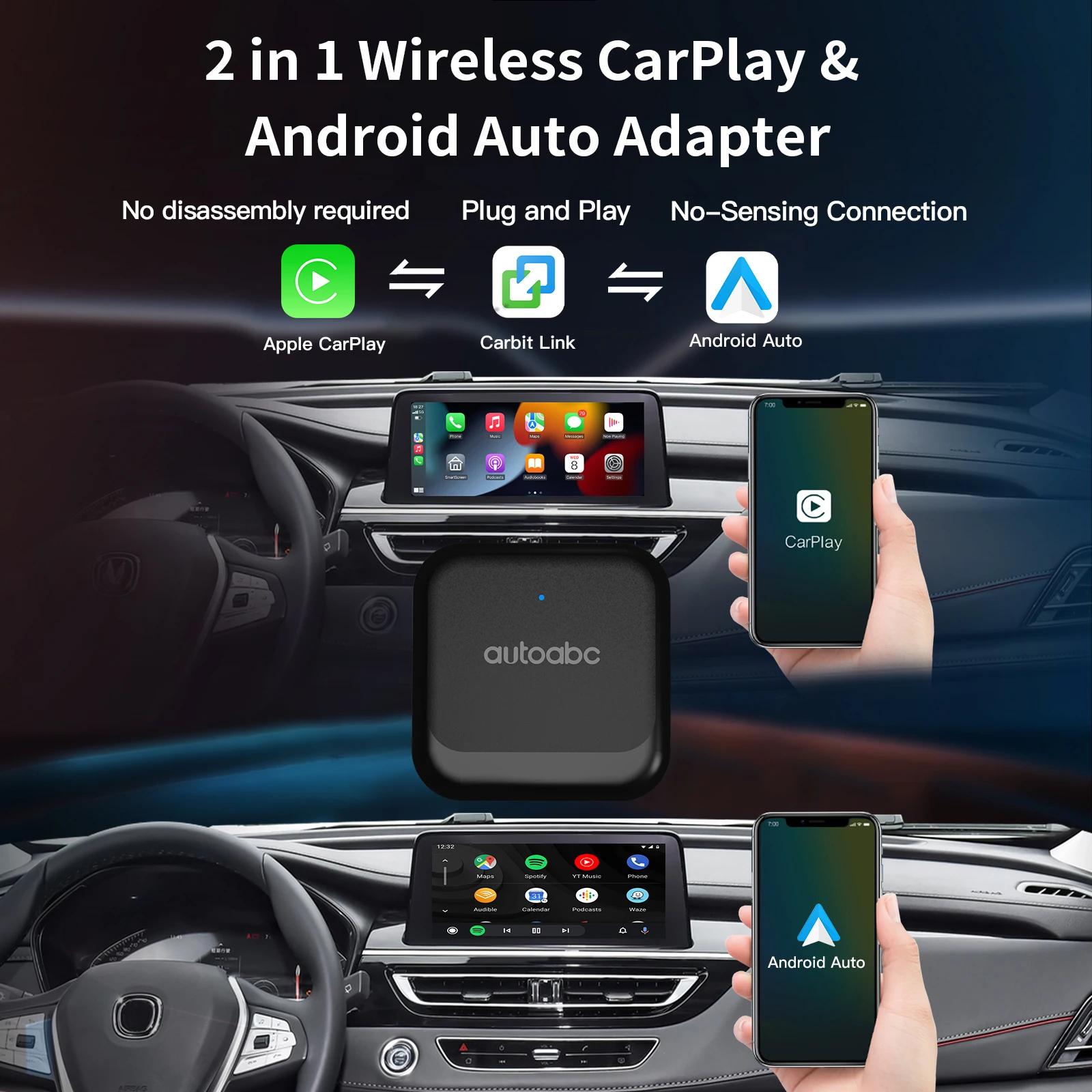 

AUTOABC easy connection to Wireless CarPlay Android Auto for Chery Jetway X70 X70S X90 X95 T1K Carbitlink Smart Connect Adapter