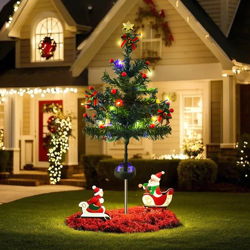 Solar Powered Christmas Tree Lawn Lights Outdoor LED Snowflake Christmas Tree Solar Lights Courtyard Garden Decorative Lights