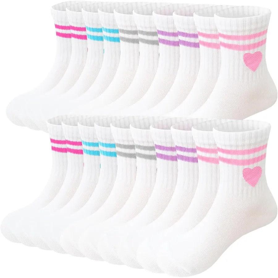 

Bemeol Girls Crew Socks 10 Pairs Girl Casual Athletic Cotton Lightweight Stretch Crew Socks for 46 68 810 Years Old Perfect for